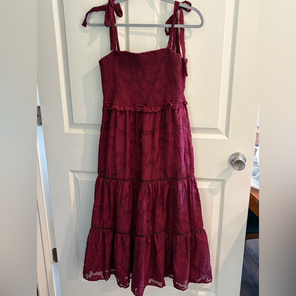Lulu's Burgundy Tiered Smocked Sundress for Girls